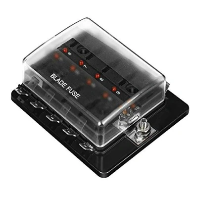 Afbeelding van Jtron zekeringkast 10weg DC12 32V Blade Fuse ATO/ATC ZEKERING Houder met LED indicatielampje voor Automotive Car Boat Marine Trike (10way)