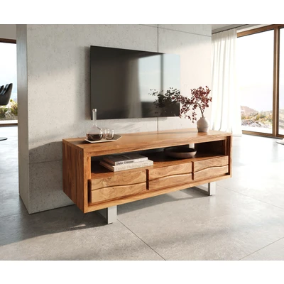 Afbeelding van TV tafel Live Edge acacia natuur 146 cm 1 vak 3 laden boomrand Lowboard