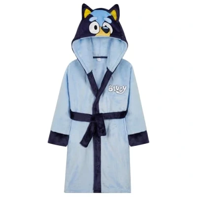 Afbeelding van Bluey Fleece ochtendjas voor meisjes, met capuchon en strikband, gezellige badjas cadeaus Blauw, 2 3 jaar