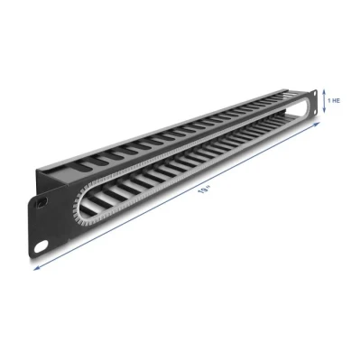 Afbeelding van Delock 19″ 1U Cable Management Routing Panel with opening and edge protection black