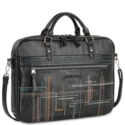 Afbeelding van LOIS Laptop tas Dames Ladies Work Laptoptas Leer PU met Verstelbare Afneembare Schouderriem Elegant 14 voor Schoudertas Meerdere Compartimenten, Br, Zwart