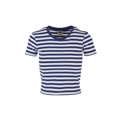 Afbeelding van Urban Classics Short Striped TEE Tshirt print, Dames, Maat: 3XL, White darkblue