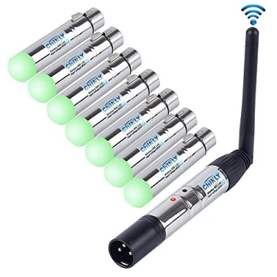 Afbeelding van 2,4 G ISM DMX512 mannelijk/vrouwelijk XLR zender/ontvanger met antenne voor moving heads podium licht 1 Sender &amp; 7 Empfänger