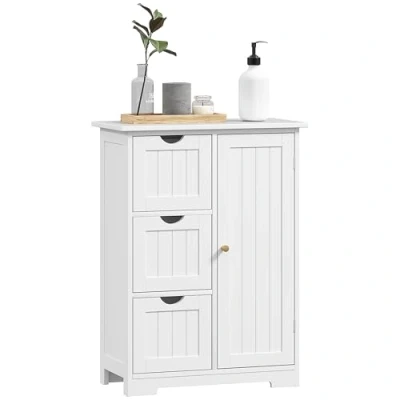 Afbeelding van HOMCOM Badezimmerschrank Beistellschrank mit 3 Schubladen, Badschrank Verstellbarem Regal, für Badezimmer, Wohnzimmer 60 x 30 80 cm Weiß