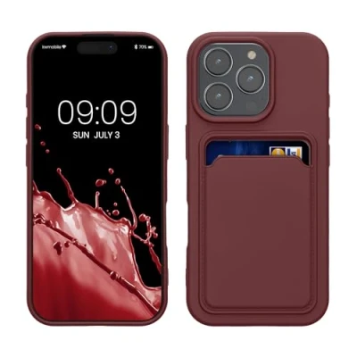 Afbeelding van kwmobile telefoonhoesje geschikt voor Apple iPhone 16 Pro Hoesje met pasjeshouder TPU case in wijnrood