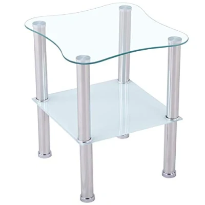 Afbeelding van CasaXXl Salontafel glas met veiligheidsglas &amp; facetgeslepen glazen tafel perfect geschikt als bijzettafel/woonkamertafel 40 x 47 cm (afgerond, gesatineerd)
