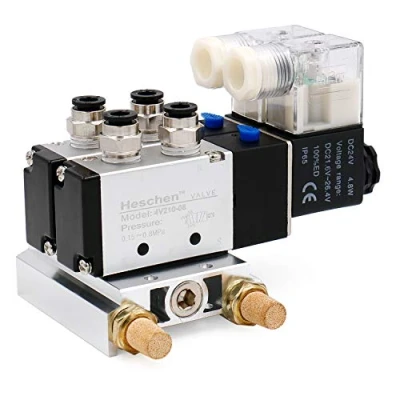 Afbeelding van Heschen Dubbel pneumatisch elektrisch magneetventiel 4V210 08, DC24V, PT1/4, 5 weg 2 posities, collectorbasis, stil, snelkoppelingen