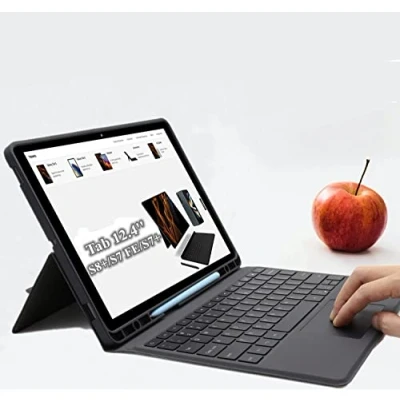 Afbeelding van ROOFEI Galaxy Tab S7 FE/S8+/S7+ hoes met toetsenbord QWERTZ: 7 kleurige verlichting, trackpad, alles in één toetsenbordhoes penhouder voor Samsung S8 Plus/S7 FE