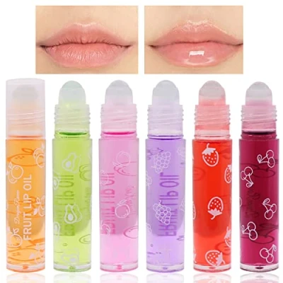 Afbeelding van Glitter lipgloss, oprollen, kleurloos doorzichtig, lipshiner gloss set, roll on, Fruity Moisturizing Lip Oil Sheer Glossy vloeibare lippenstift voor langdurig verzorgende lippen (6 stuks)