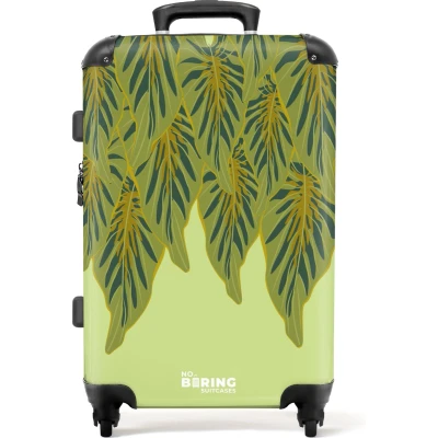 Afbeelding van NoBoringSuitcases.com® Koffer groot Rolkoffer lichtgewicht Groen met bladeren Reiskoffer 4 wielen Grote trolley XL 20 kg bagage