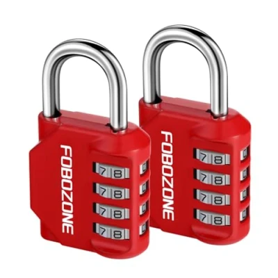 Afbeelding van Combinatieslot, FOBOZONE 4 cijferige outdoor waterdichte resetteerbare code hangslot, voor gym locker, kast, schuur, hasp, poort, gereedschapskist, school locker slot (rood, 2 stuks)