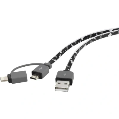 Afbeelding van Renkforce USB kabel 2.0 A stekker, micro B Apple Lightning stekker 0.20 m Camouflage Zeer flexibel, Vergulde steekcontacten, Halogeenvrij
