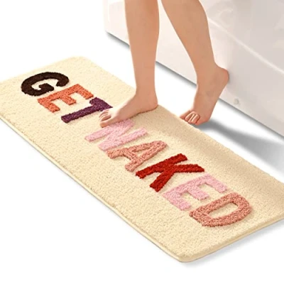 Afbeelding van QJHOMO Beige badkamertapijt, kleurrijk, badmat, antislip, wasbaar, leuke zachte microvezel, douchemat, absorberend, 45 x 120 cm