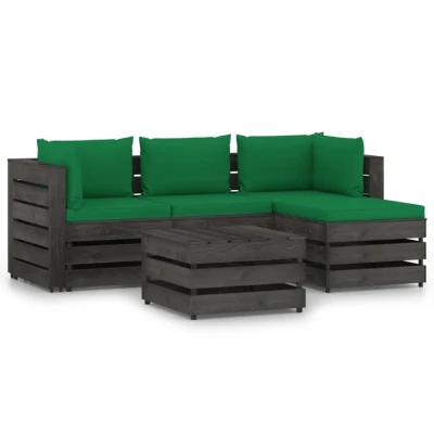 Afbeelding van 5 delige Loungeset met kussens grijs geïmpregneerd hout