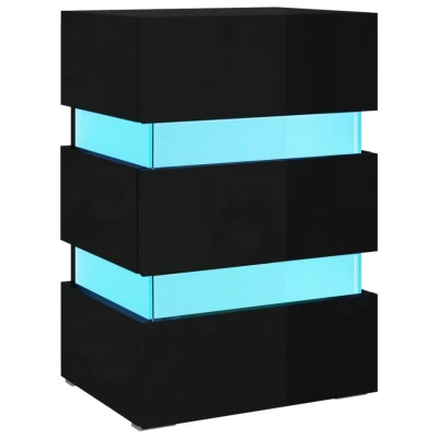 Afbeelding van 326846 Nachtkastje LED 45x35x67 cm bewerkt hout hoogglans zwart