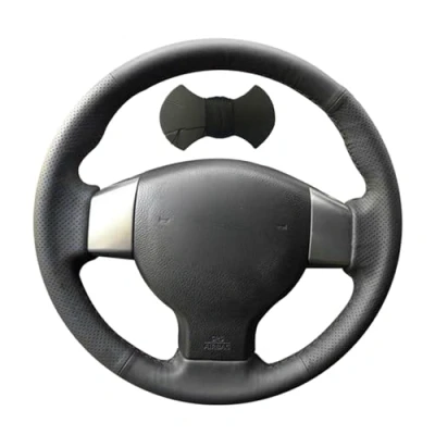 Afbeelding van Glanzende tarwe Handgestikt Zwart Lederen Stuurwiel Cover voor Oude Nissan Tiida Livina Sylphy Note