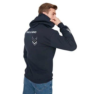 Afbeelding van Trendyol Marineblauwe Oversized/Wijde Snit Met Tekstprint Aan De Binnenkant Van Fleece/Warme Sweatshirt Tmnaw23Sw00024