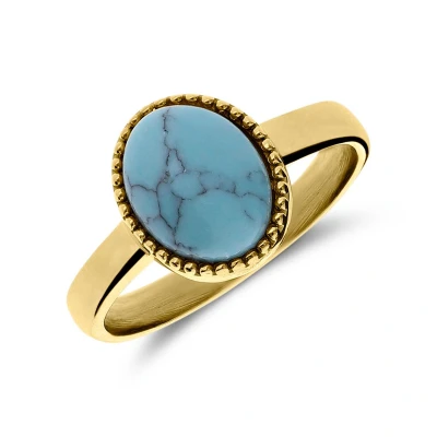 Afbeelding van Lucardi Dames Stalen goldplated Ring met turquoise Staal Goudkleurig 17 / 53 mm