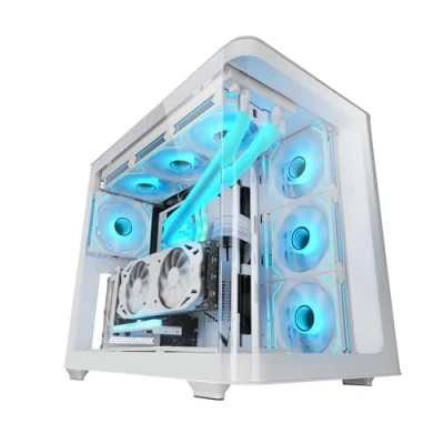 Afbeelding van MARSGAMING MC FUSION, Gaming ATX Case, Volledig Zijraam en Gebogen Voorzijde van Gehard Glas, Semi Tower PC Dubbele Kamer, Ondersteuning voor Vloeistofkoeling, Geoptimaliseerde Interne Ruimte, Wit