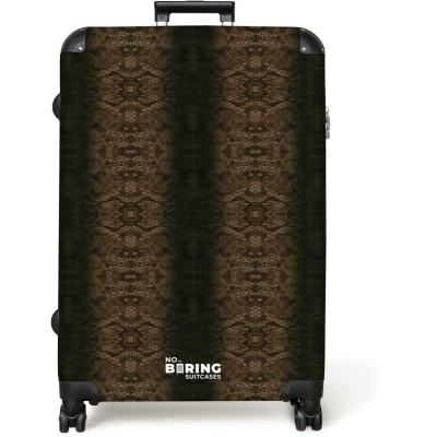 Afbeelding van NoBoringSuitcases.com® Koffer groot Reiskoffer lichtgewicht Bruin slangenhuid met symmetrische schubstructuur Rolkoffer 4 wielen Grote trolley XL 98 liter bagage