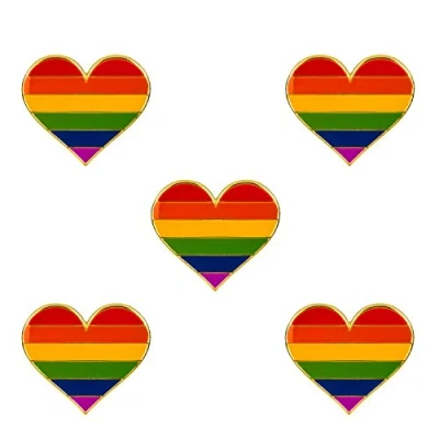 Afbeelding van Speld in hartvorm, regenboogkleuren, 5 stuks