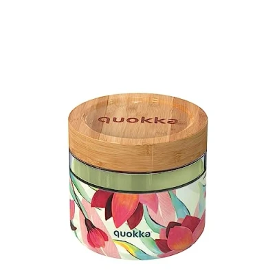 Afbeelding van Quokka Deli Spring 820 ML Levensmiddelhouder van glas met bamboedeksel en siliconen hoes