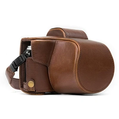 Afbeelding van MegaGear MG994 Olympus om d e m10 mark ii, (14 42mm) Ever Ready leren camera case met draagriem, donkerbruin