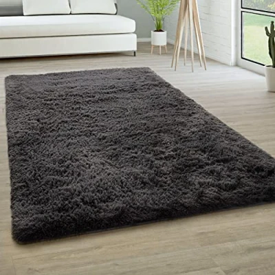 Afbeelding van Tapijt Hoogpolig Vloerkleed Woonkamer Vacht Imitatiebont Shaggy Wollig Eenkleurig, Maat:200x290 cm, Kleur:Antraciet