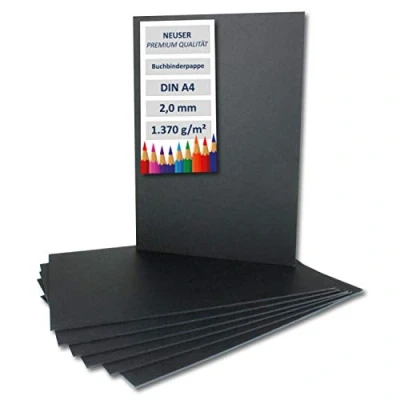 Afbeelding van NEUSER PAPIER 10 x boekbinderskarton, DIN A4, zwart, dikte: 2,0 mm, gewicht: 1.340 g/m²