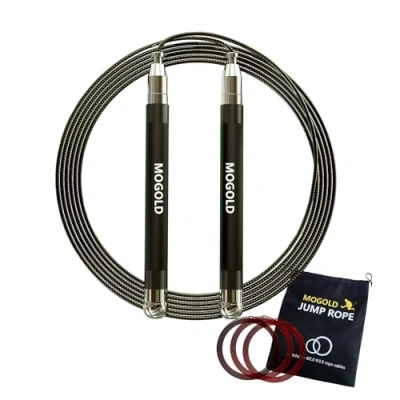 Afbeelding van Mogold professioneel Speed King springtouw zelfsluitend systeem, in lengte verstelbaar, 360 graden draaien, siliconen cover metalen grip met 2 geen wirwar Rope Kabels voor fitness Home Workout &amp;