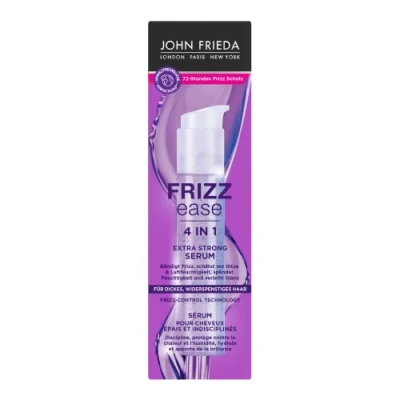 Afbeelding van John Frieda 4 in 1 extra sterk serum, inhoud: 50 ml, haartype: dik, weerbarstig, uit de Frizz Ease serie, houdt kroezen tegen, beschermt tegen hitte en luchtvochtigheid
