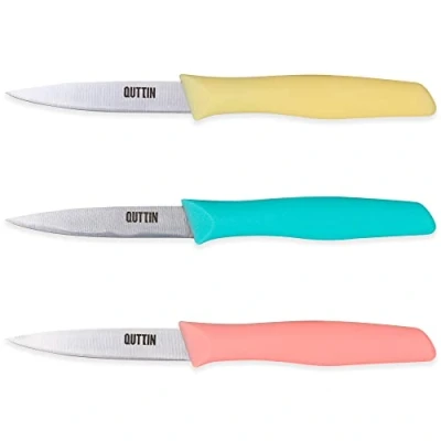Afbeelding van Quttin Professioneel schilmesje, 3 delige set, licht en handig, met scherp lemmet, aardappelschiller, handgreep van polypropyleen in kleuren, model Samba
