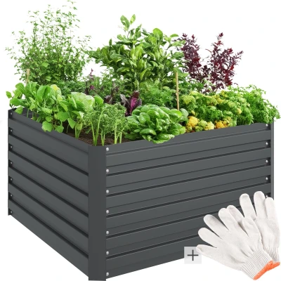 Afbeelding van tectake® Verhoogde Plantenbak Blomma Bloembakken voor buiten Rechthoekig Inclusief Werkhandschoenen Verzinkt Staal Stabiel en Weerbestendig 100 x 56 cm Tuinbed Kruiden, Groenten Bleomen Antraciet