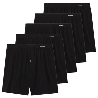 Afbeelding van FM London Set van 5 boxershorts voor heren, losse pasvorm, superzacht ondergoed 100% katoen, effen kleuren met knoopgulp en comfortabele elastische tailleband, Zwart, M
