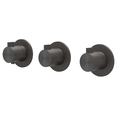 Afbeelding van IVY Tribe afbouwdeel inbouwthermostaat 2 stopkranen symmetry RVS 316 Geborsteld carbon Black PVD