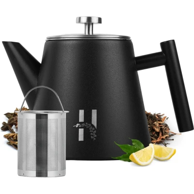Afbeelding van Hanamura Theepot Met filter Dubbelwandig Zwart 1000mL