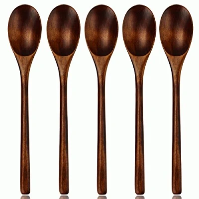 Afbeelding van AOOSY Houten lepel, 5 delige Janpanese Stijl Keukengerei Lange Handvat Nanmu Hout Soep Lepels Set voor Eten Mengen Roeren Koken met doos