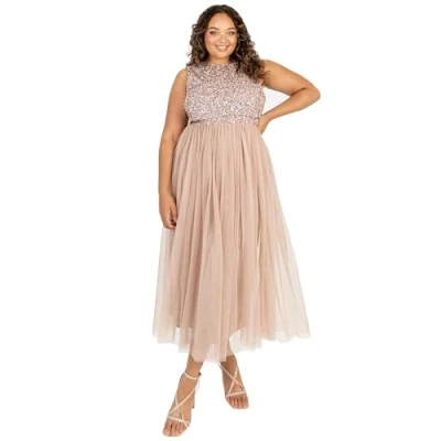 Afbeelding van Maya Deluxe Vrouwen Midaxi Jurk Dames Mouwloze Pailletten Hoge Empire Taille Tule Versierd voor Bruiloft Gast Bal Bruidsmeisje, Taupe Blush, 38