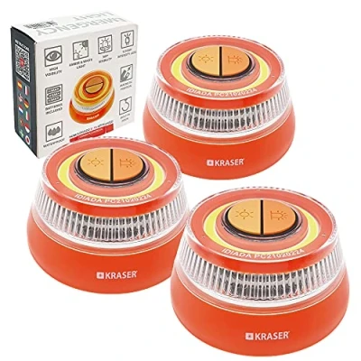 Afbeelding van KRASER KR4V16NP3 3 Noodlicht Auto Signaal, Noodverlichting Snelweg Signaal Licht Intensiteit LED baken, Gehomologeerd Magnetisch Noodbaken, Compact Autonoom + Zaklamp