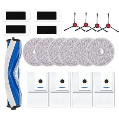 Afbeelding van Geoviizon 19 stuks accessoireset, compatibel met Ecovacs Deebot T30 Omni/T30 Pro Omni stofzuiger, 1 hoofdborstel, 4 stofzakken, 6 dweildoeken, filters, zijborstels, reserveonderdelen,