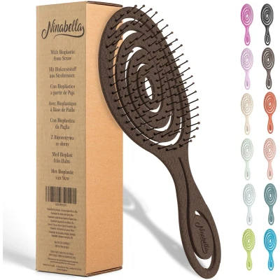 Afbeelding van Ninabella haarborstel antiklit dames en heren Spiraalvormige anti klit borstel Detangler brush Stijlborstel voor krullen of steil haar Bruin