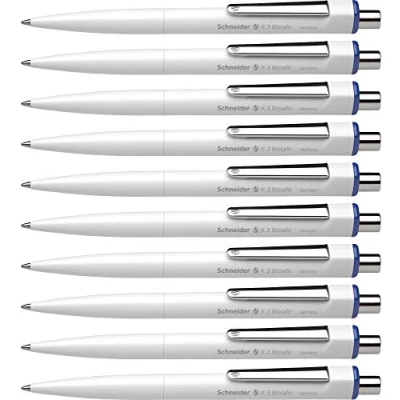 Afbeelding van balpen Schneider K3 Biosafe M wit/blauw doos met 10 stuks