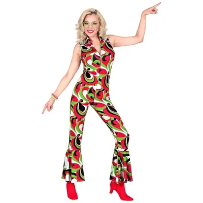 Afbeelding van Widmann Hippie Kostuum 70 Sjans Dans Jumpsuit Vrouw Rood, Groen Small Carnavalskleding Verkleedkleding