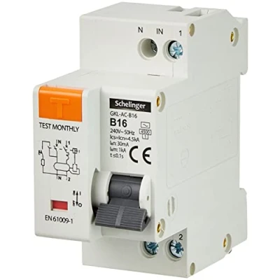 Afbeelding van SCHELINGER RESIDUAL CURRENT CIRCUIT BREAKER WITH OVERCURRENT PROTECTION 2P B 16A 30mA TYPE AC