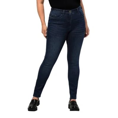 Afbeelding van Ulla Popken Sarah Skinny Jeans voor dames, grote maten, plus size, 5 pocket, hoge taille, smalle pasvorm, blauw denim, Denim Blauw, 47W / 30L