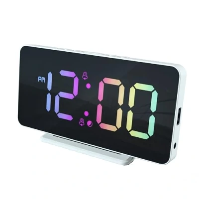 Afbeelding van Caliber Slimline Wekker Digitale Twee alarmen Groot Dimbaar Meerkleurig LED Display USB Oplader Wit (HCG024)