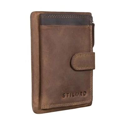 Afbeelding van STILORD &#039;Garrett&#039; Lederen Kaarthouder met Sleuteletui voor Mannen Vrouwen Mini RFID Wallet Kleine Portemonnee Vintage Card Case Echt Leer, Kleur:middel bruin