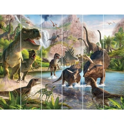 Afbeelding van Walltastic WT46795 Dinosaurus Land 6 Panelen Behang Muurschildering, FSC Papier, Multi, 8ft Hoog x 3 m breed, 1 Maat