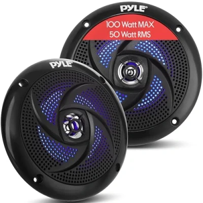 Afbeelding van Pyle Luidsprekers Waterdichte Buitenluidsprekers Maritieme 2 weg Speakers Stereosysteem met LED lampen 100Watt Paar Zwart