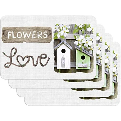 Afbeelding van Venilia Placemat voor eetkamer tuin home patroon, afwasbaar polypropyleen, geschikt levensmiddelen, 45 x 30 cm, 4 stuks, 59103